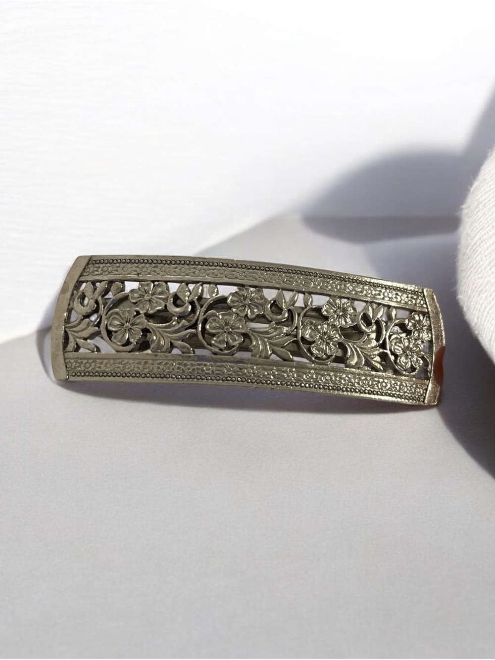 Silver Floral Filigree Hair Barrette - Women Accessories made in france